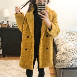 Zara yellow fuzzy coat NWT